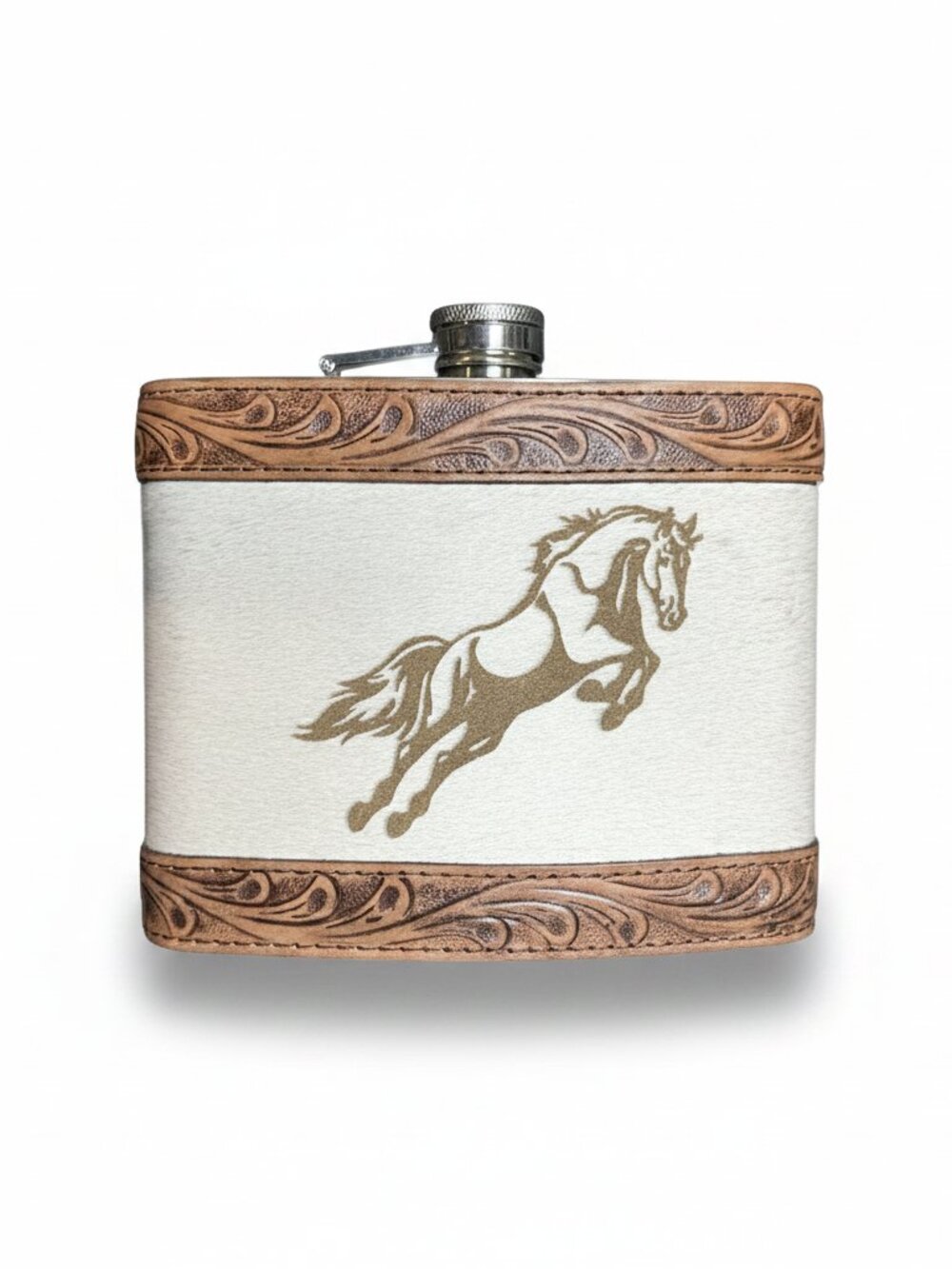 Handcrafted Cowhide Tooled Leather 32oz Flask
